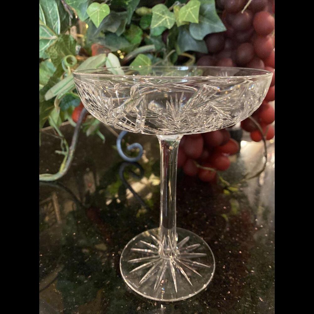 ✡️Crystal Cut Star of David Pinwheel Stemmed Champagne Glass 6 1/4”